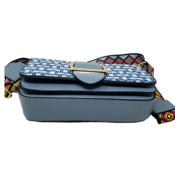 Blue Tweed Crossbody Purse with multicolor guitar strap - Picture 5 of 9